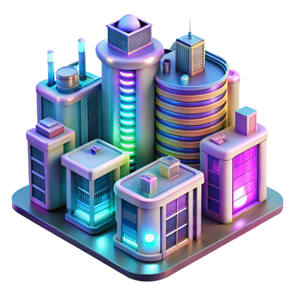 pristine dynamic creative A futuristic apartment complex with holographic projections, vibrant colors, cyberpunk style, detailed, exclusive png