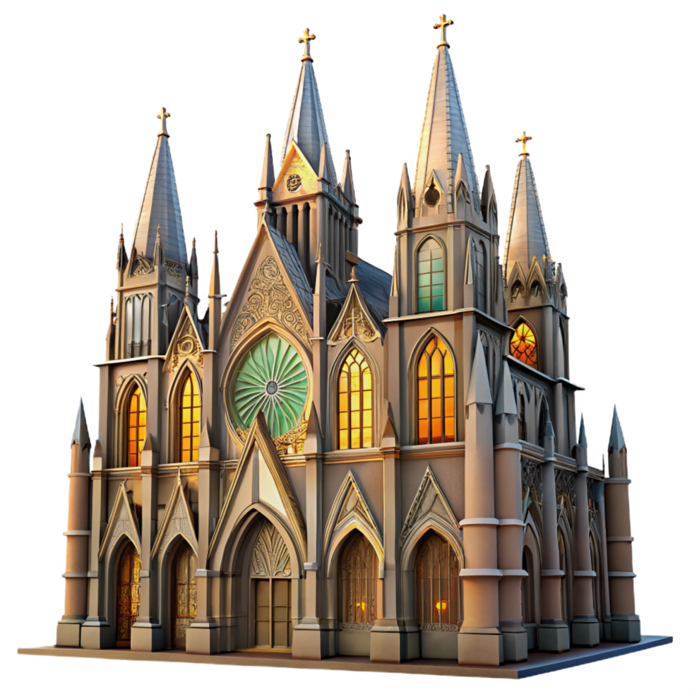fascinating traditional A towering, gothic cathedral, intricate carvings and stained glass windows, dramatic and awe inspiring style ultra HD png