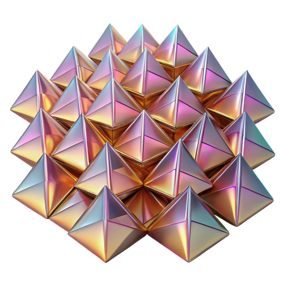 exquisite renaissance A field of tessellating triangles, each with a unique iridescent texture, illuminated by a warm, ambient light. Art Deco style, geometric patterns detailed png