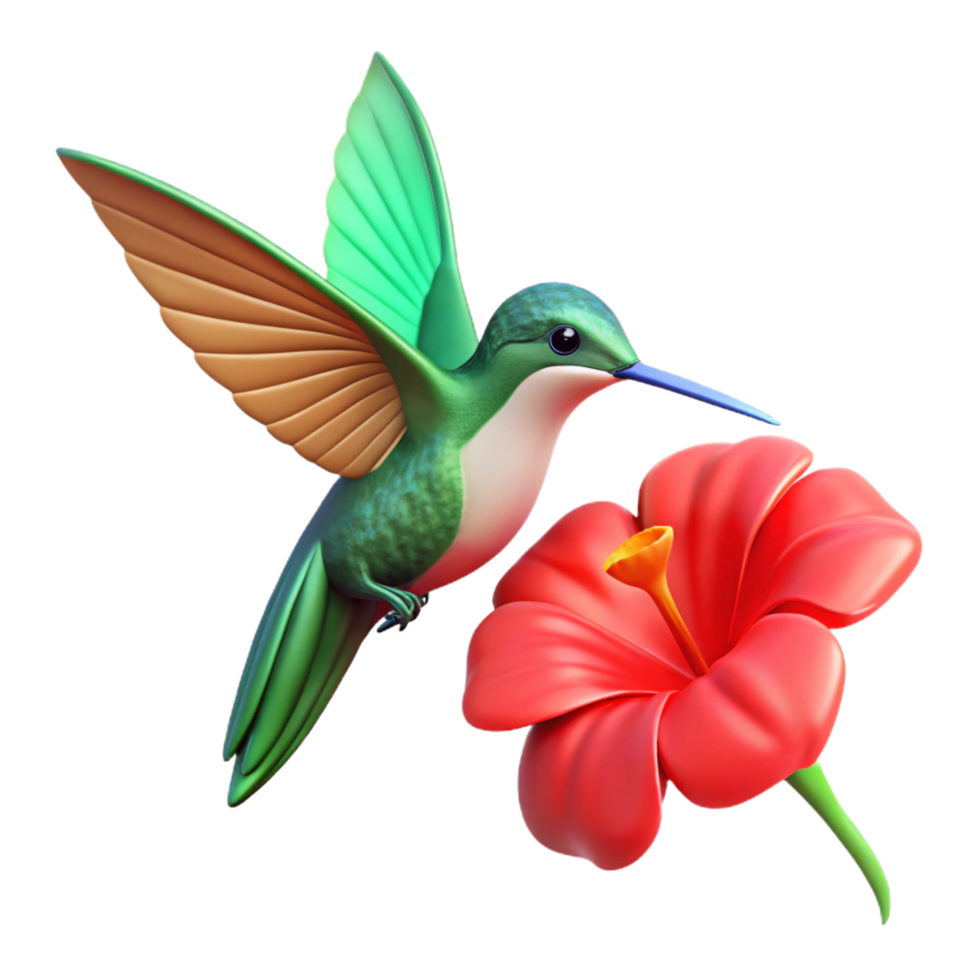 standout minimalist A hummingbird hovering near a bright red flower, soft diffused light, delicate and graceful, wildlife photography style fine detail png