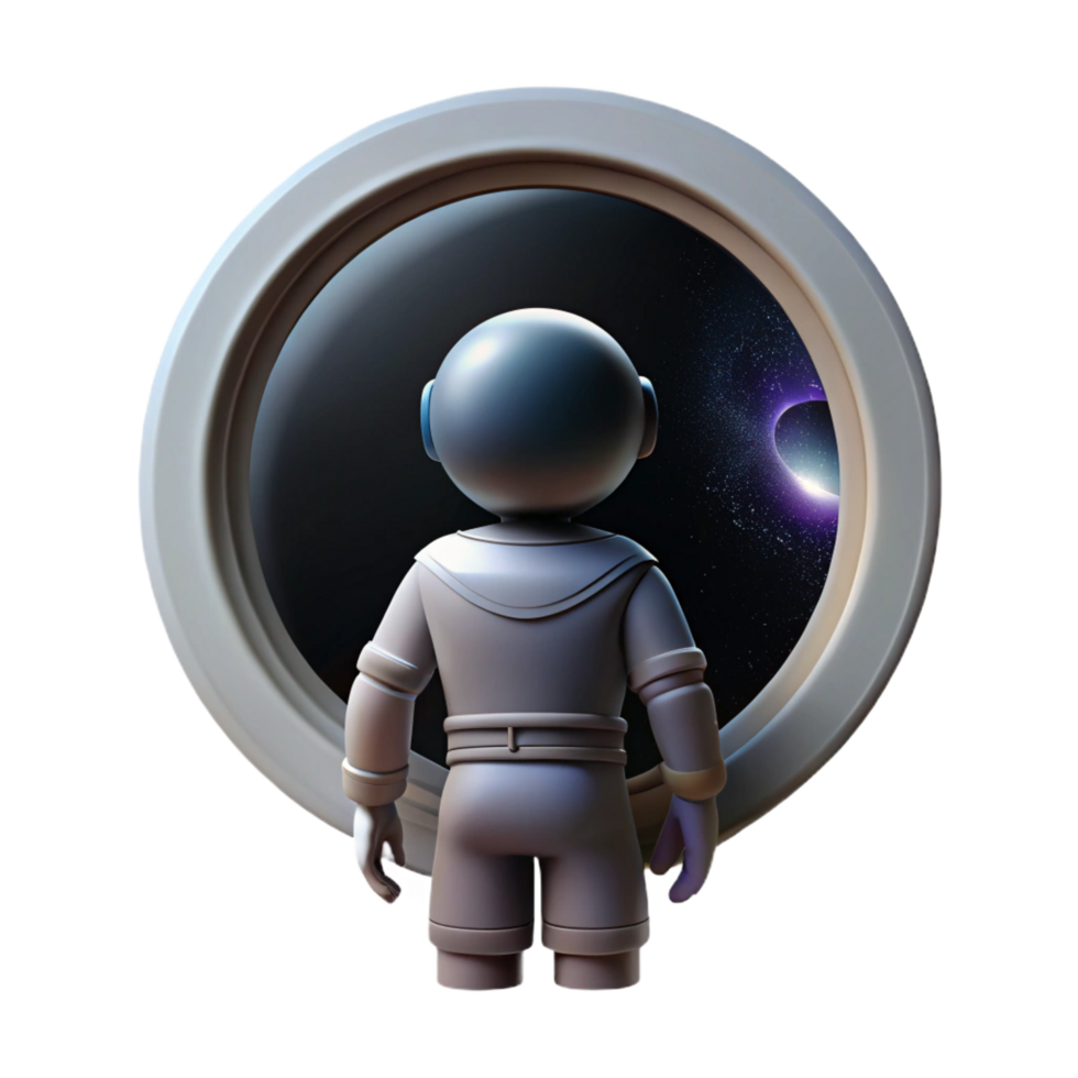 gorgeous organic A lone astronaut gazing at a black hole from a space station window, dramatic backlighting emphasizing the silhouette, cosmic horror style detailed png