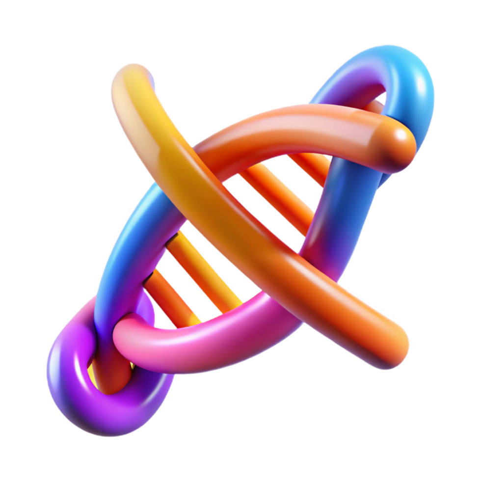 peaceful vibrant A digital representation of a human DNA strand, glowing with vibrant colors, rotating slowly, in a dark background, illuminated by soft spotlights crisp png