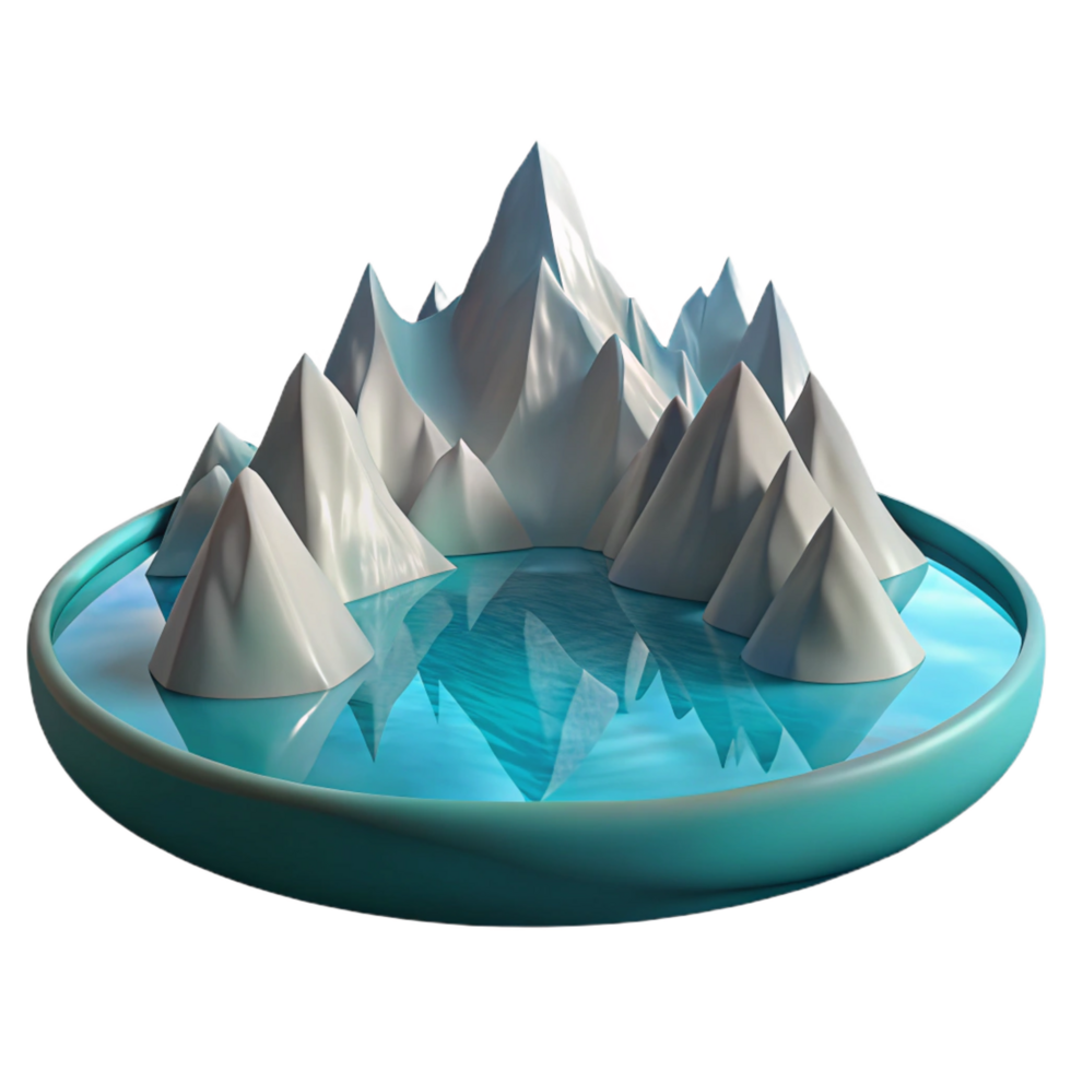 distinctive creative A clear mountain lake reflecting the surrounding peaks, serene and peaceful, soft, diffused light, top tier png