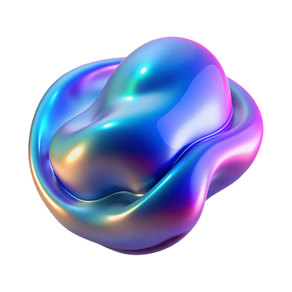 dramatic striking A fluid, morphing blob of iridescent liquid in shades of blue and pink, illuminated by a shifting, holographic light, surrealist style expertly shot png