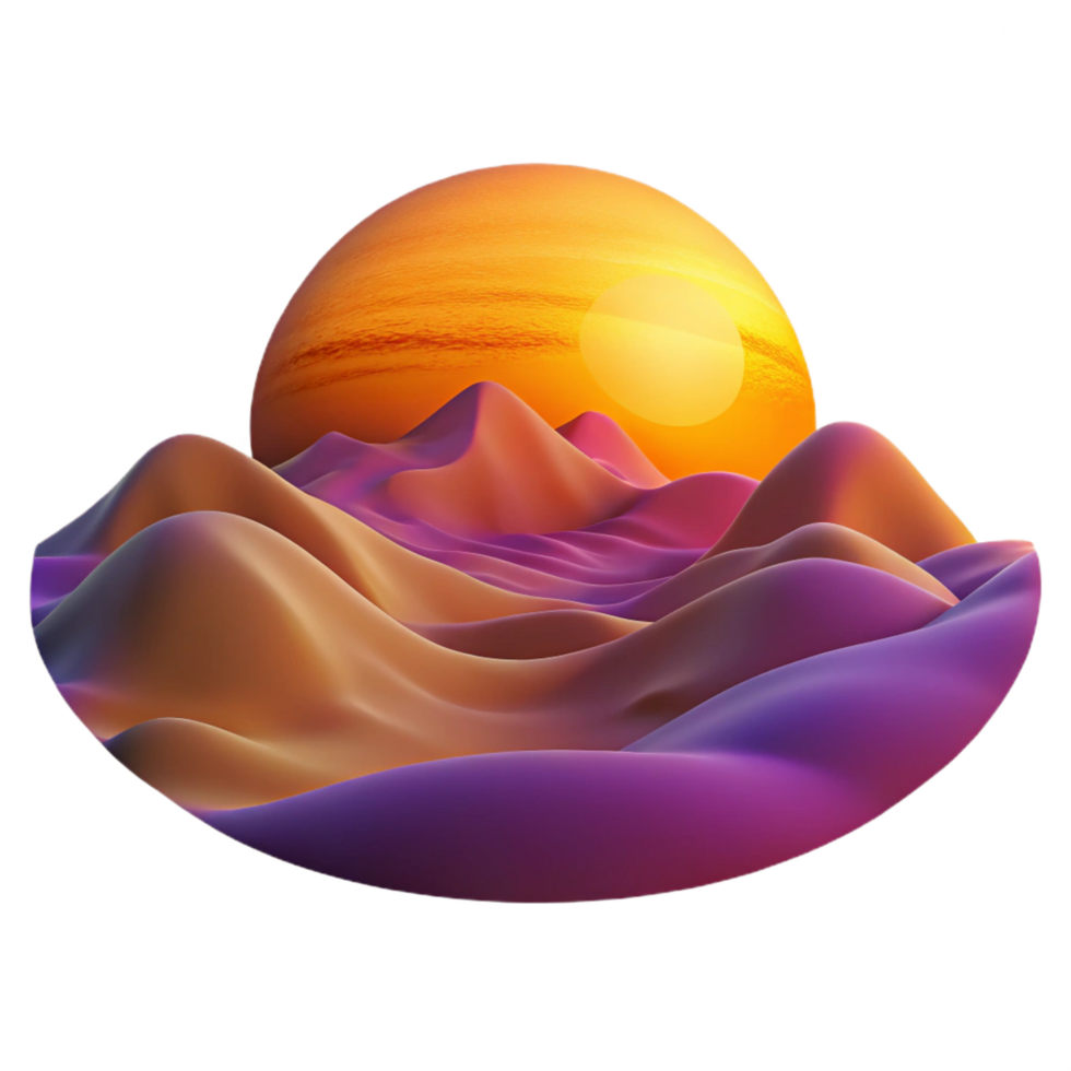 elegant acclaimed A desert landscape at sunset, warm orange and purple hues, cinematic style png