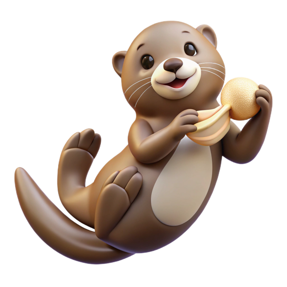 immaculate exceptional A playful sea otter floating on its back, holding a seashell, calm ocean water, whimsical illustration style png