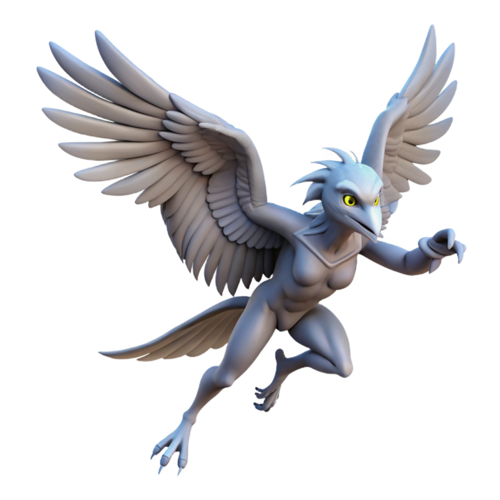 immaculate timeless A winged harpy swooping down from the sky, dynamic pose, fantasy art style png