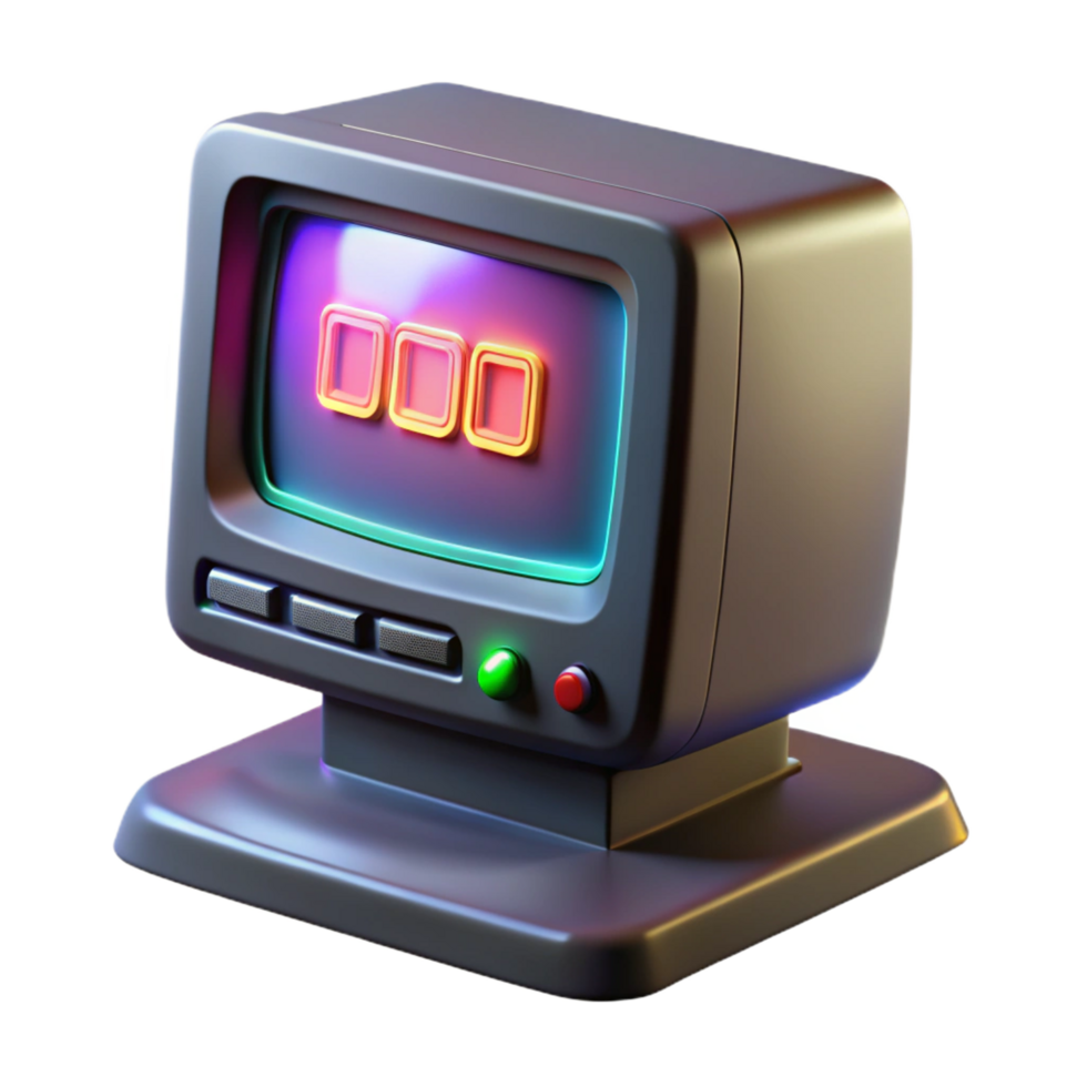 immaculate classic A vintage computer monitor displaying a cryptic message, static flickering across the screen, dark lighting, retro style premium png