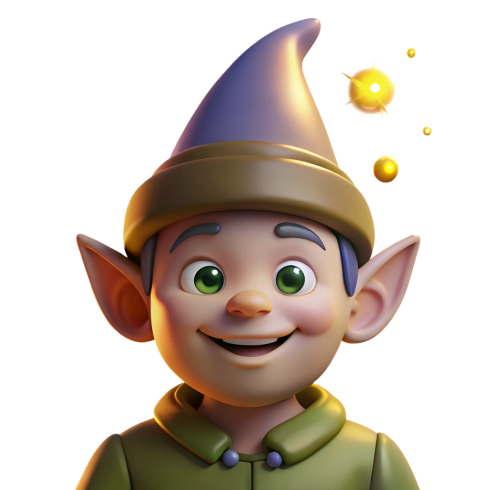 sought after abstract Portrait of a whimsical gnome with a pointed hat and mischievous grin, illuminated by the flickering light of a firefly top tier png