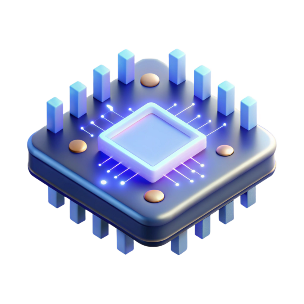 mesmerizing notable A single, levitating circuit board with glowing LEDs, intricate traces visible, illuminated by a soft blue light, in a minimalist style png