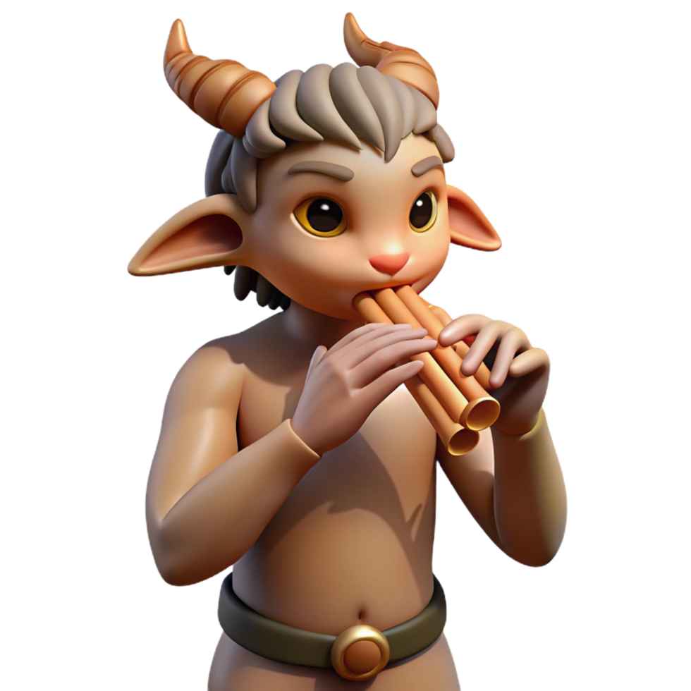 ethereal elegant A mischievous satyr playing a pan flute in a sun drenched forest glade, Impressionist style perfect clarity png