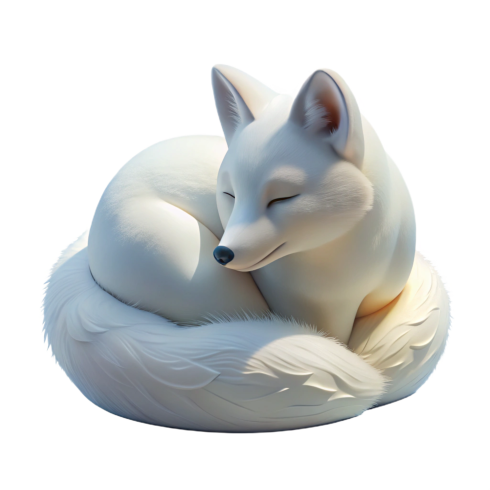 beautiful standout A lone arctic fox curled up in the snow, its white fur blending seamlessly with the landscape, in a serene, minimalist style png