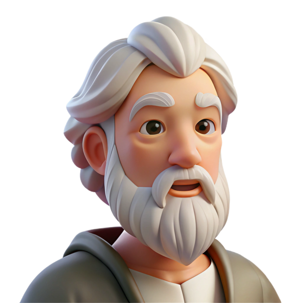 romantic wonderful Portrait of a thoughtful philosopher with a long white beard, a wrinkled forehead, and a contemplative expression, lit by soft natural light, in a classical painting style top tier png