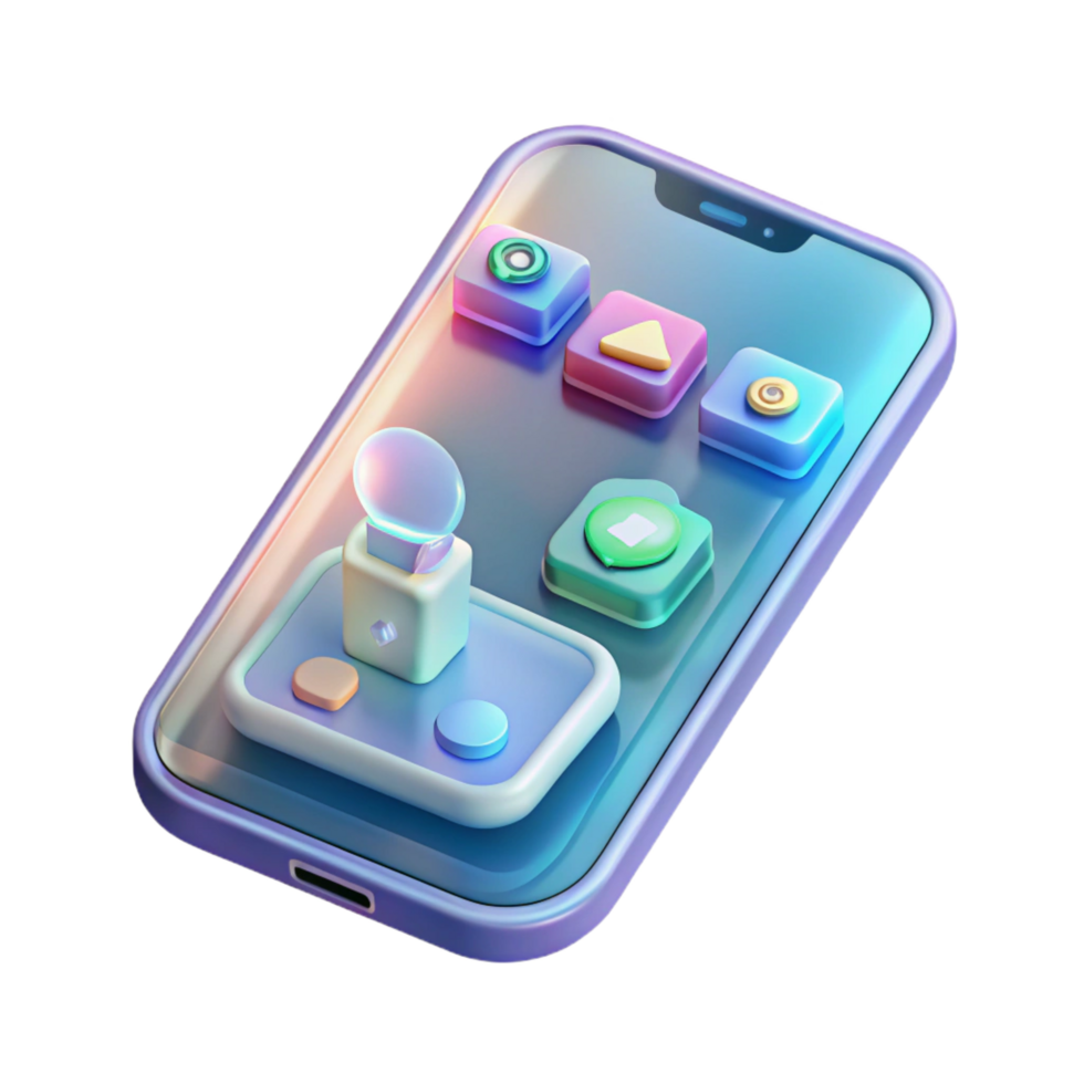 serene contemporary A transparent smartphone displaying a holographic user interface, intricate icons and animations, minimalist style, soft lighting genuine png