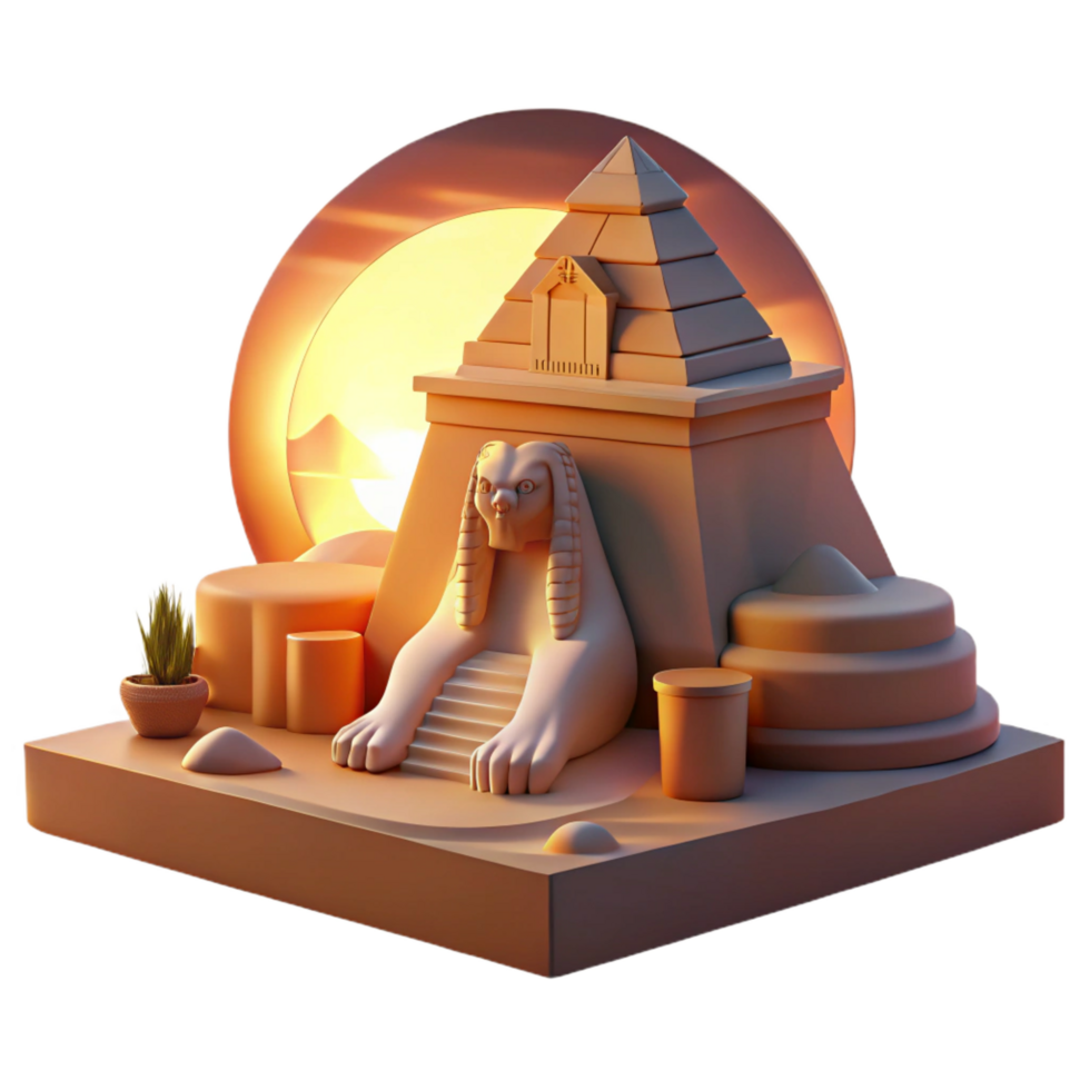 remarkable modern A mysterious sphinx guarding a hidden temple, desert sunset lighting, Art Deco style ultra HD png