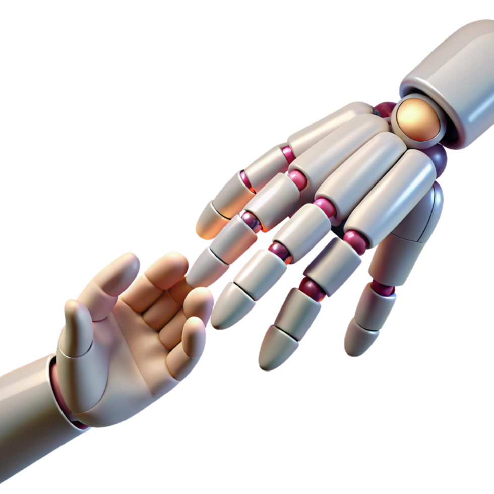remarkable urban A robot hand reaching out to touch a human hand, soft and ethereal lighting, symbolic art style 8K png