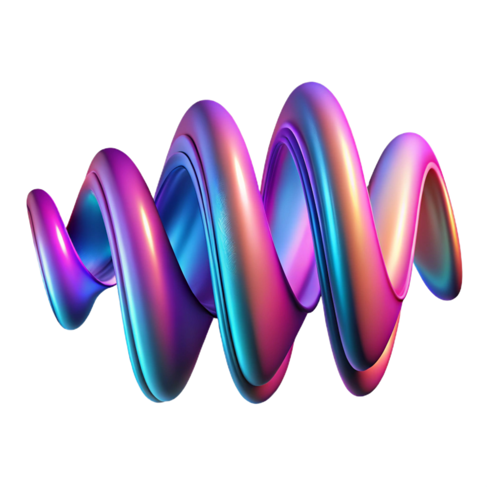peaceful dramatic An abstract representation of sound waves, visualized as colorful ribbons and curves, illuminated by a dynamic, pulsating light. Synthwave style, vibrant original png