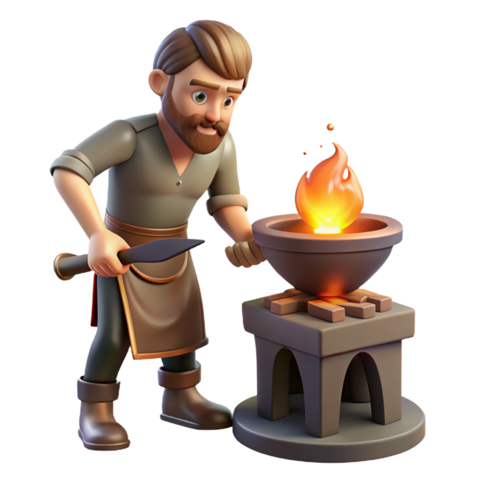 dynamic alluring A creative Hephaestus working at his forge, fiery furnace, dramatic lighting, classical style high quality png
