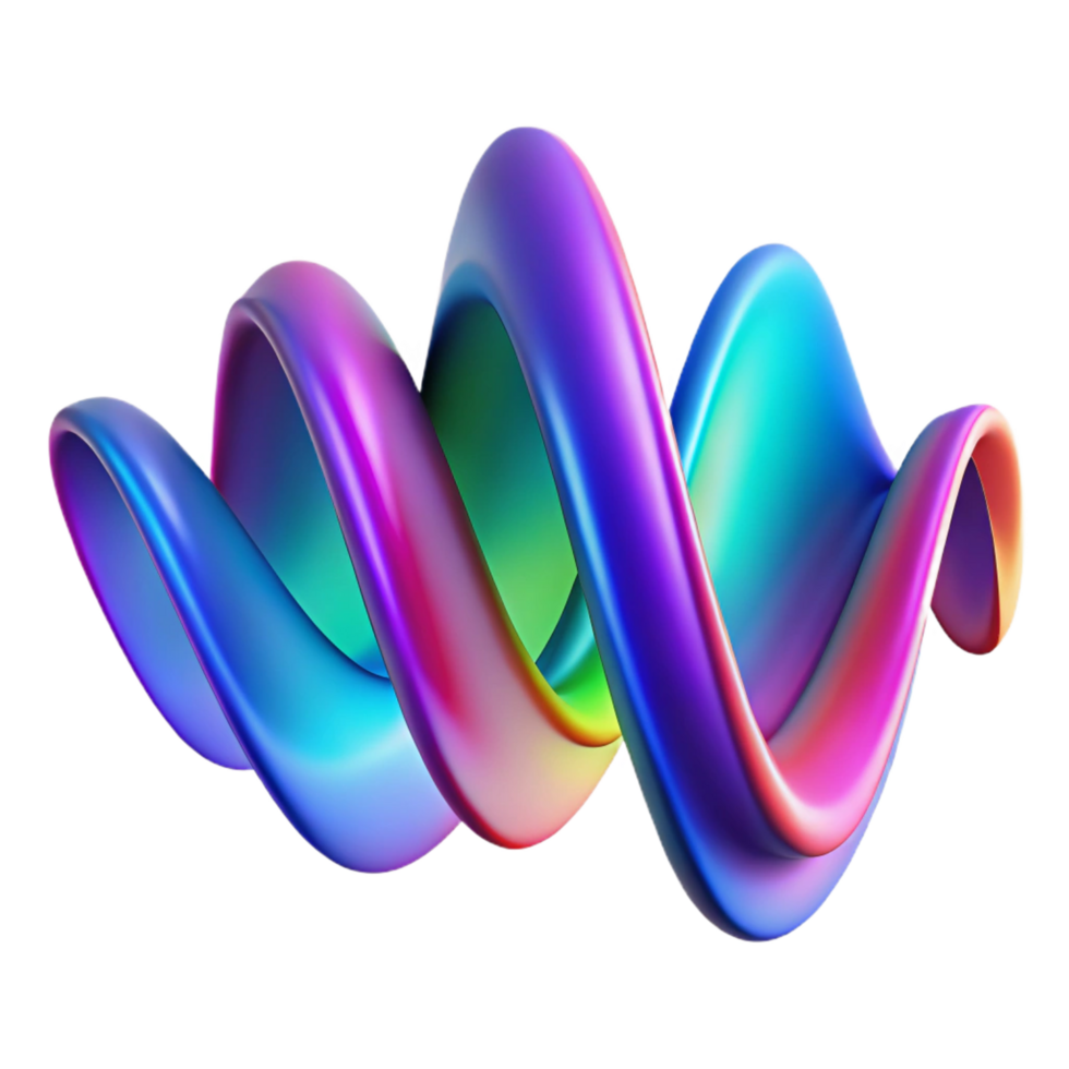 alluring memorable An abstract representation of sound waves, visualized as colorful ribbons and curves, illuminated by a dynamic, pulsating light. Synthwave style, vibrant png