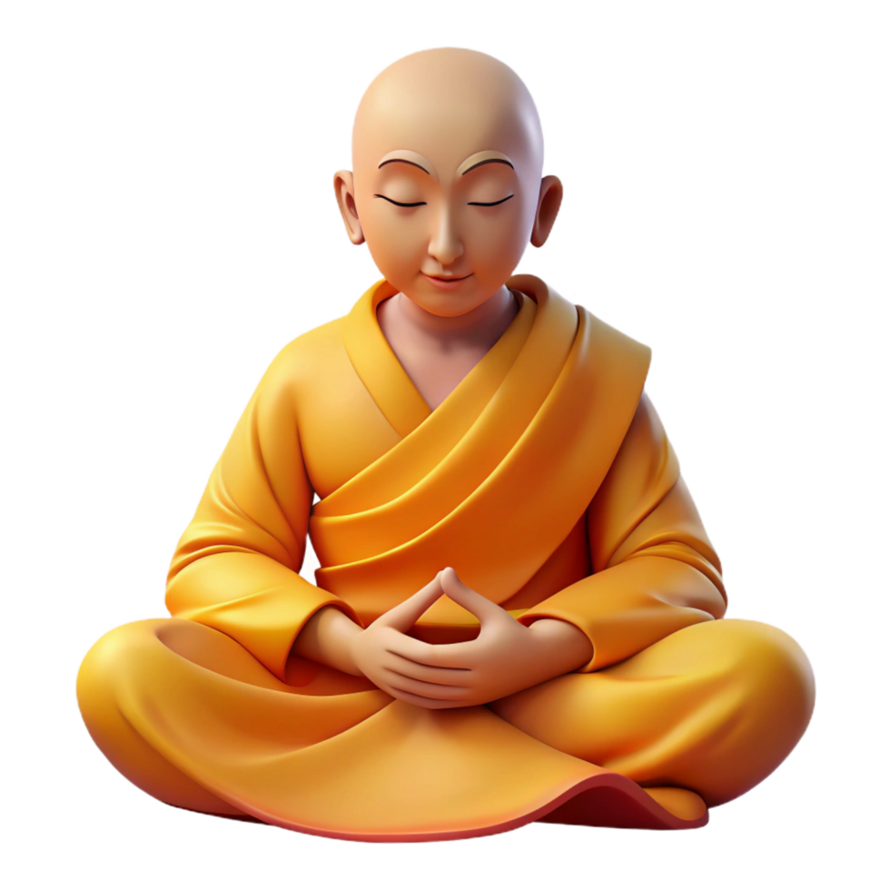 dynamic striking Portrait of a serene monk in saffron robes, meditating peacefully, lit by soft morning light, in a spiritual style impeccable png