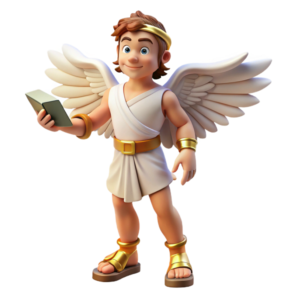 distinctive art deco A cunning Hermes delivering a message, winged sandals on his feet, classical Greek style, dynamic, active lighting genuine png