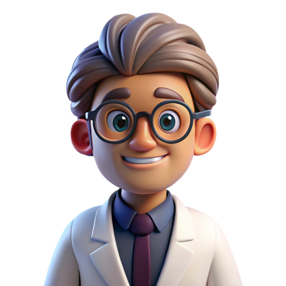 unforgettable baroque Portrait of a curious scientist with glasses, a lab coat, and a thoughtful expression, lit by bright fluorescent lights, in a pop art style luxury png