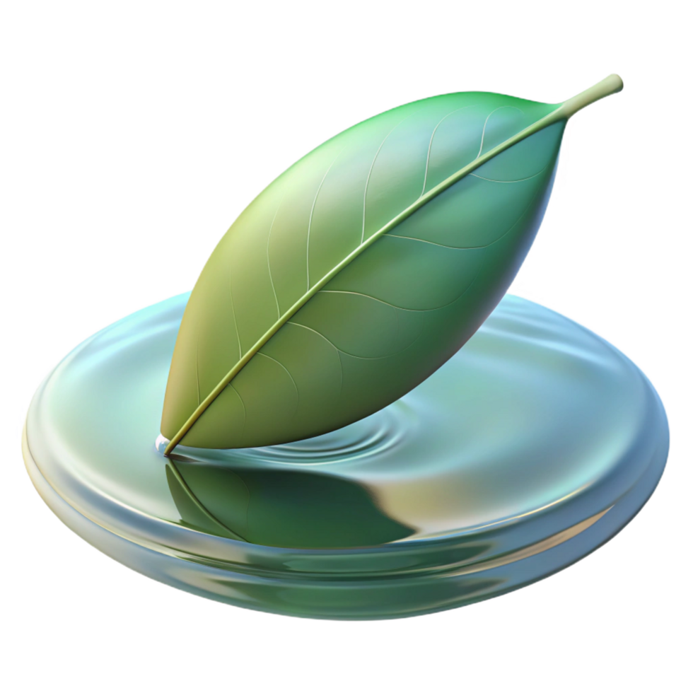 sumptuous coastal A single leaf floating on still water, soft reflections, serene and contemplative, minimalist photography style museum quality png