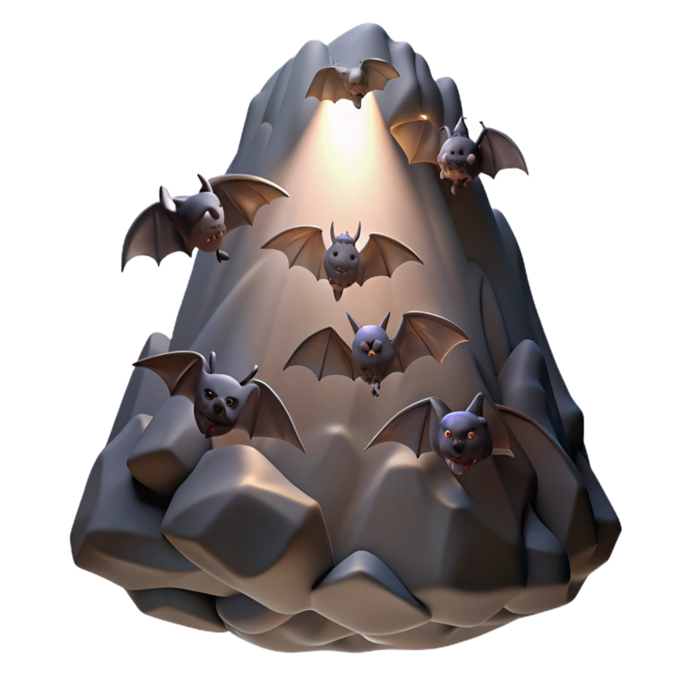 distinguished classic A colony of bats hanging from the ceiling of a cave, illuminated by a single beam of light, rendered in a dark and mysterious style genuine png
