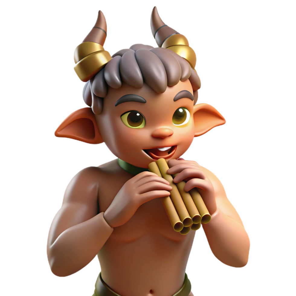 beautiful avant garde A mischievous satyr playing a pan flute in a sun dappled forest glade, warm, natural lighting, Impressionist style sharp png