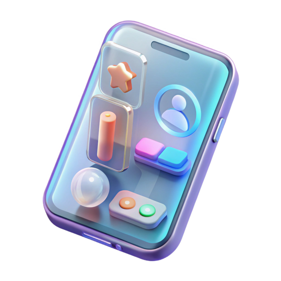 majestic traditional A transparent smartphone displaying a holographic user interface, intricate icons and animations, minimalist style, soft lighting refined png