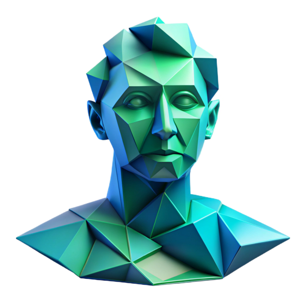 fascinating art deco An abstract portrait composed of fragmented, geometric shapes, in shades of blue and green, with soft, diffused lighting luxury png
