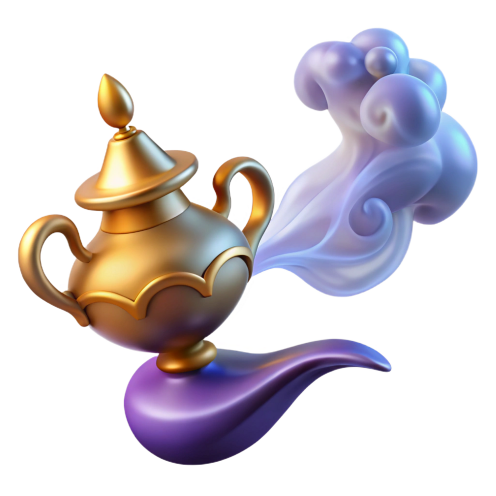 wonderful sought after A djinn emerging from a magic lamp, swirling smoke and ethereal light, Arabian mythology art style png