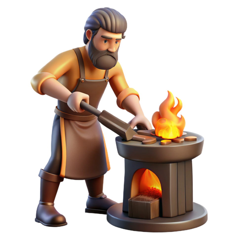 stunning romantic baroque A creative Hephaestus working at his forge, fiery furnace, dramatic lighting, classical style high resolution png
