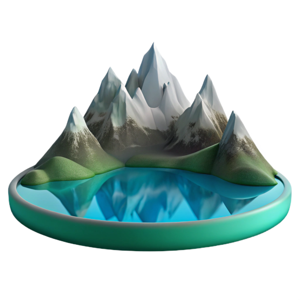 acclaimed abstract A clear mountain lake reflecting the surrounding peaks, serene and peaceful, soft, diffused light, original png