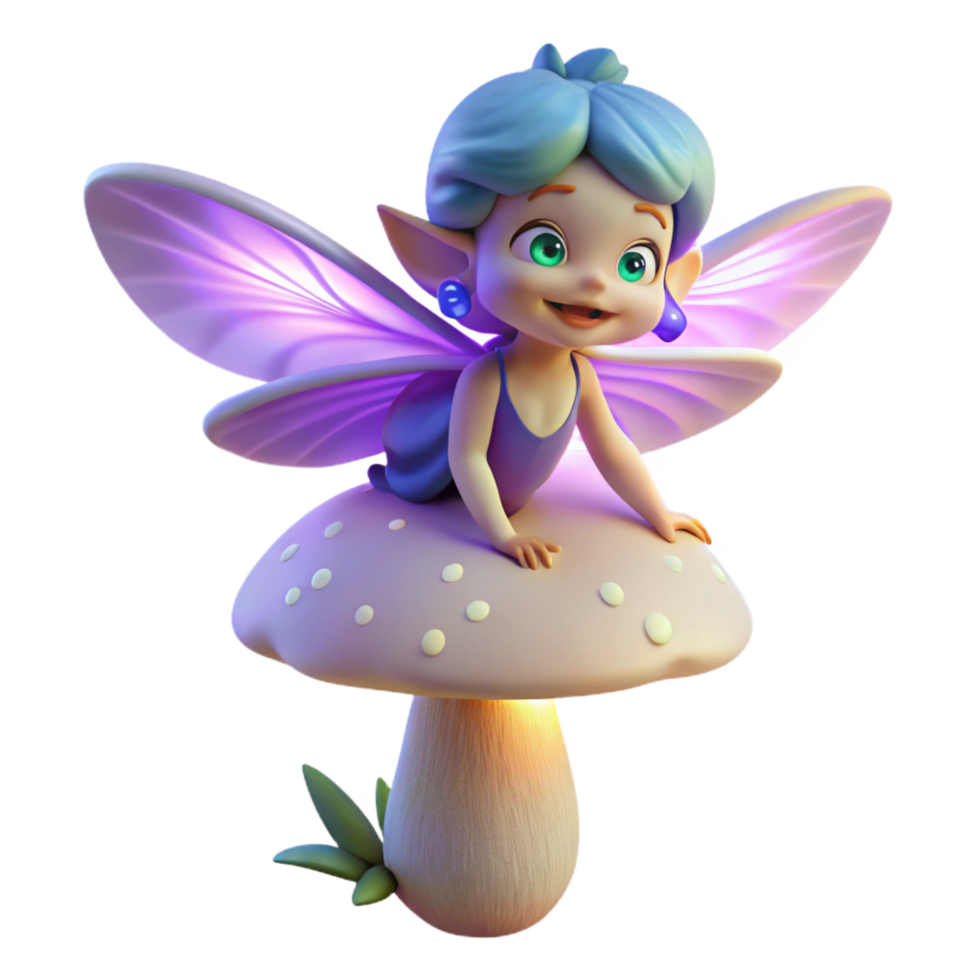 magnificent sought after A mischievous pixie with iridescent wings hovering over a glowing mushroom, soft moonlight illuminating the scene, whimsical and painterly style png