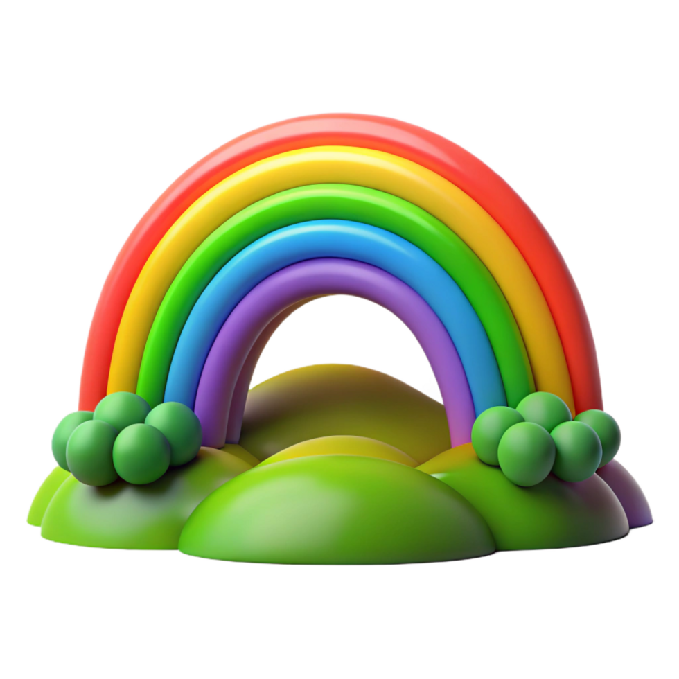 glorious nostalgic tropical A vibrant rainbow arching over a lush green valley, photorealistic style with bright, saturated colors fine detail png
