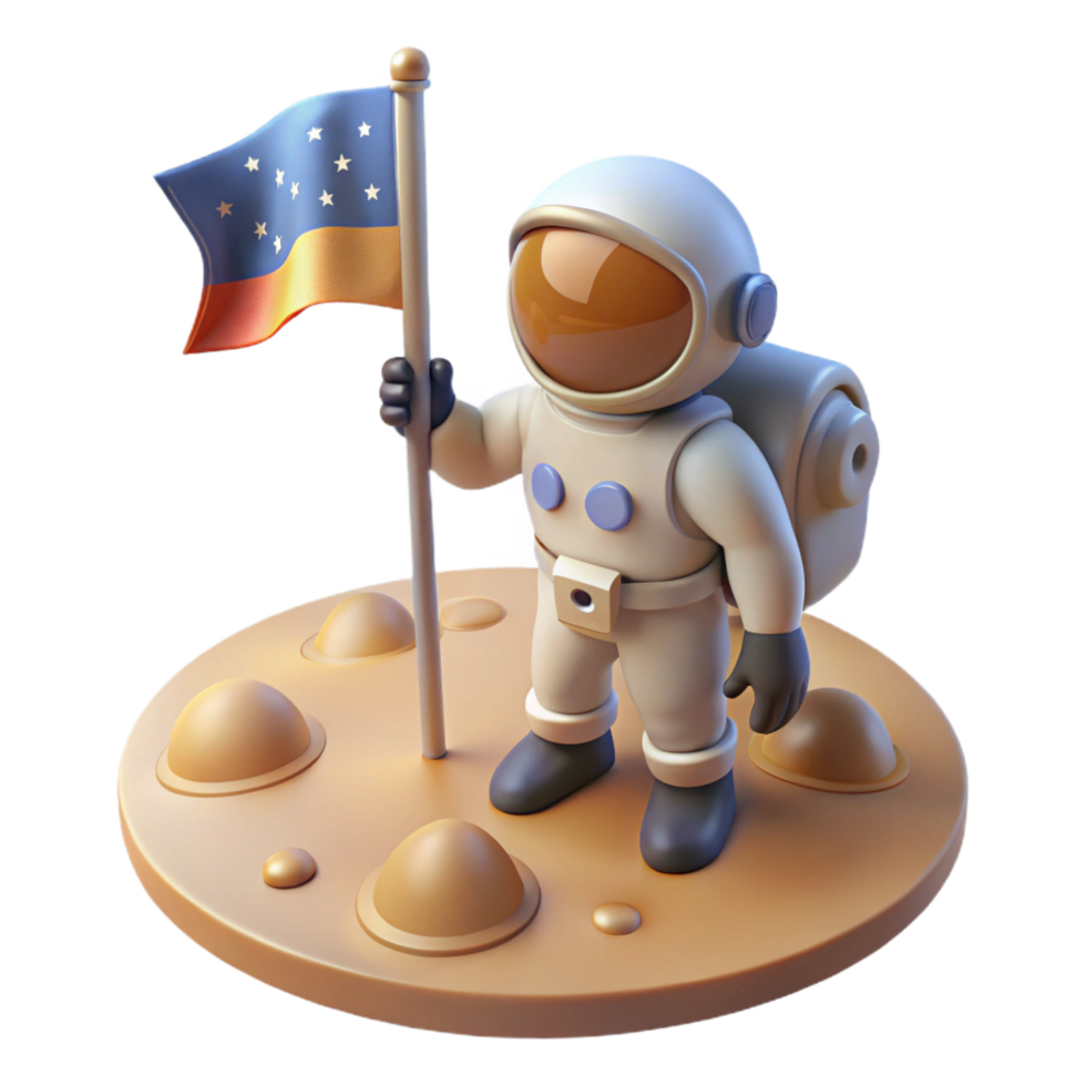 stunning minimalist A lone astronaut, planting a flag on a barren, alien planet, illuminated by the harsh light of the nearby star. Daylight lighting, realistic style 8K png