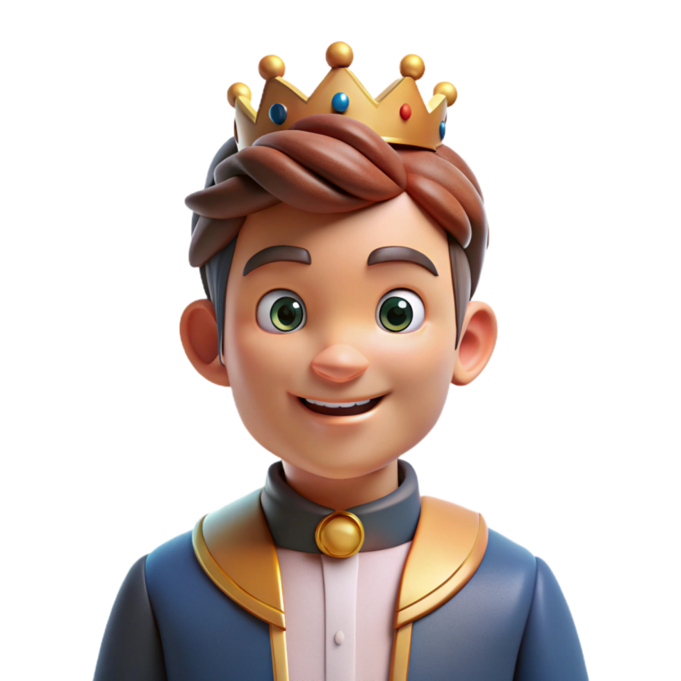 elegant traditional Portrait of a charming prince with a regal crown, a dashing smile, and a confident posture, lit by warm, royal lighting, in a fairytale style detailed png