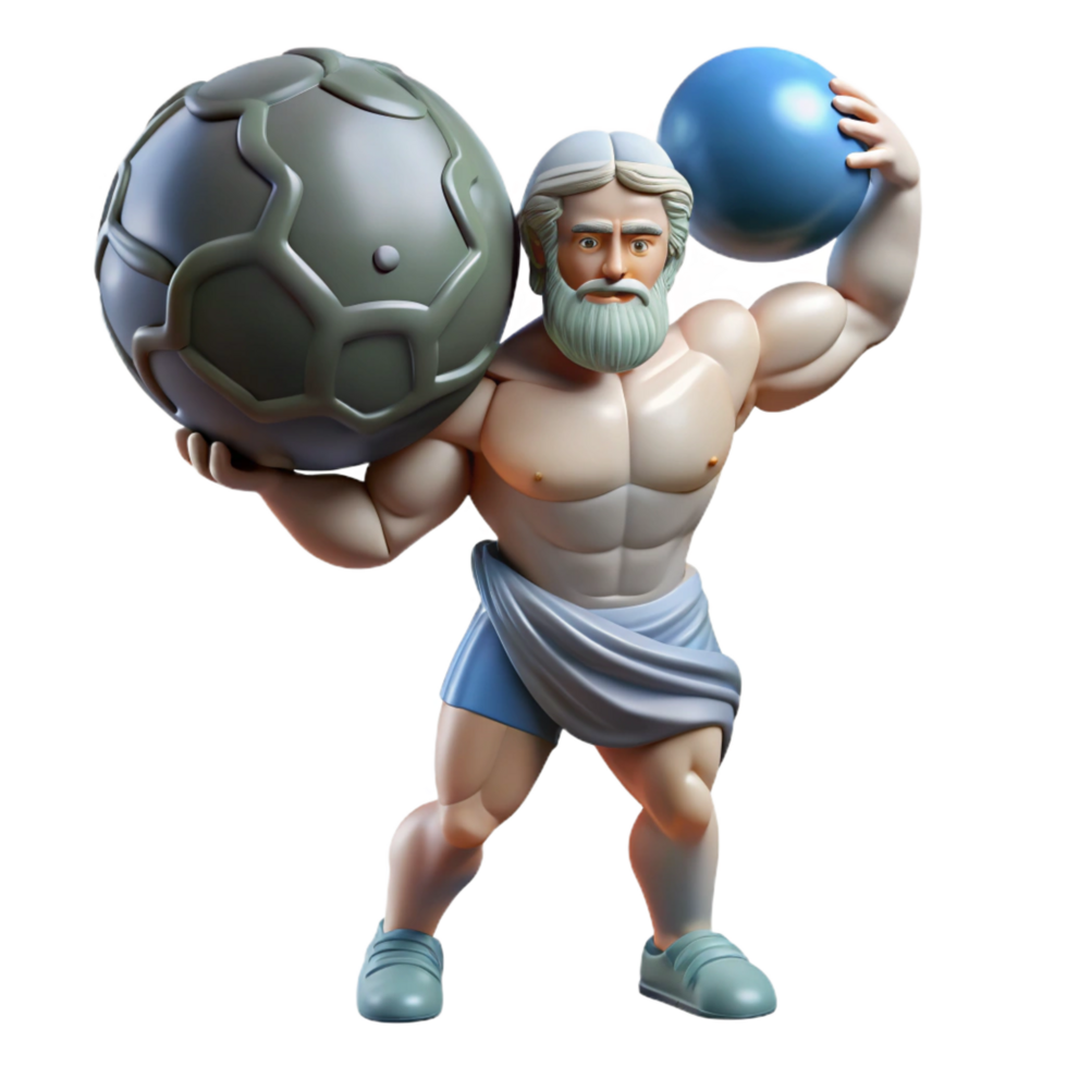 passionate serene A stoic Atlas bearing the weight of the world on his shoulders, muscles straining, dramatic lighting, Baroque style, 8K png