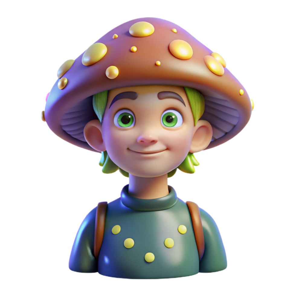 mesmerizing iconic Portrait of a whimsical mushroom person with glowing spores, forest floor lighting, fairytale style png