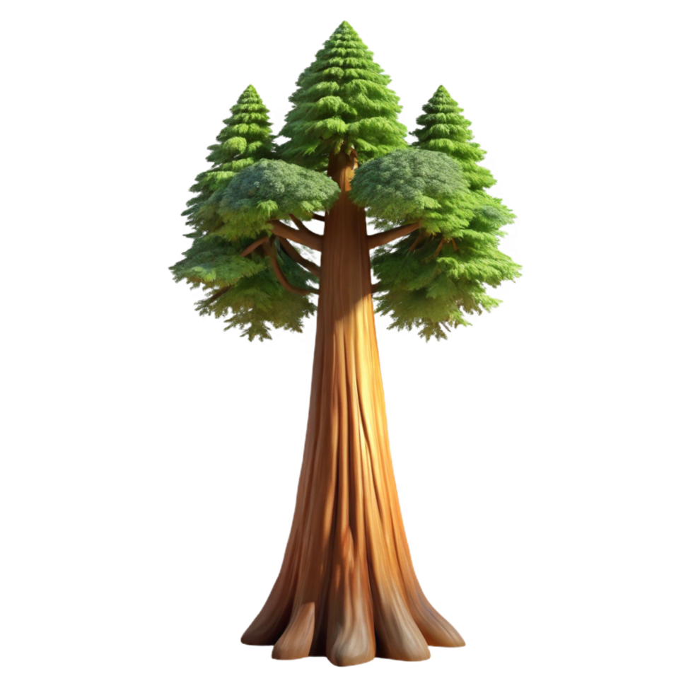 memorable mid century A towering sequoia tree in a misty forest, dappled sunlight, photorealistic style high quality png