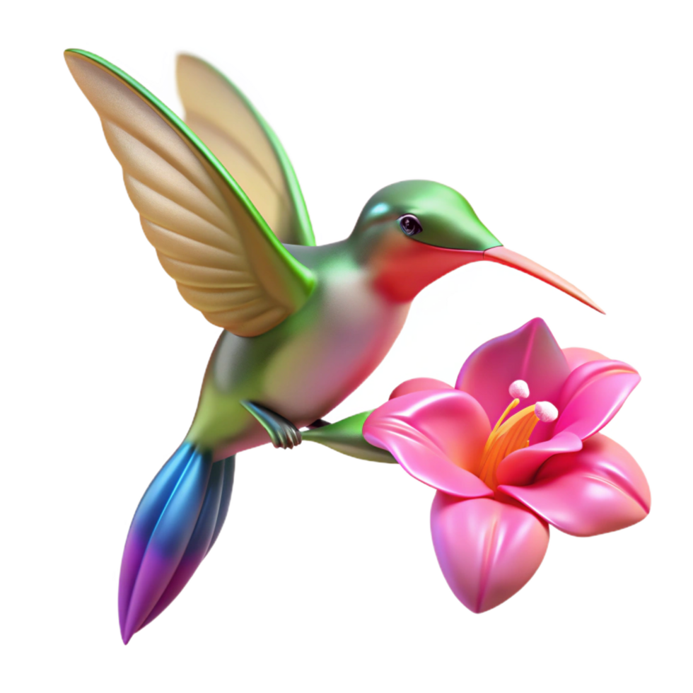 pristine reflective baroque A hummingbird sipping nectar from a vibrant fuchsia flower, macro photography, soft diffused lighting detailed png