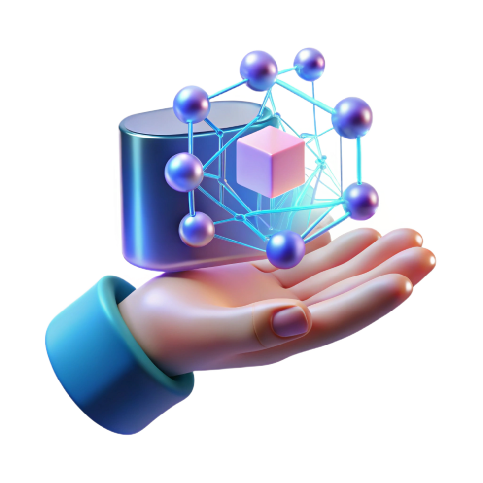 spectacular notable A holographic interface, displaying complex data streams, floating in front of a user s hand. Cool lighting, minimalist style png