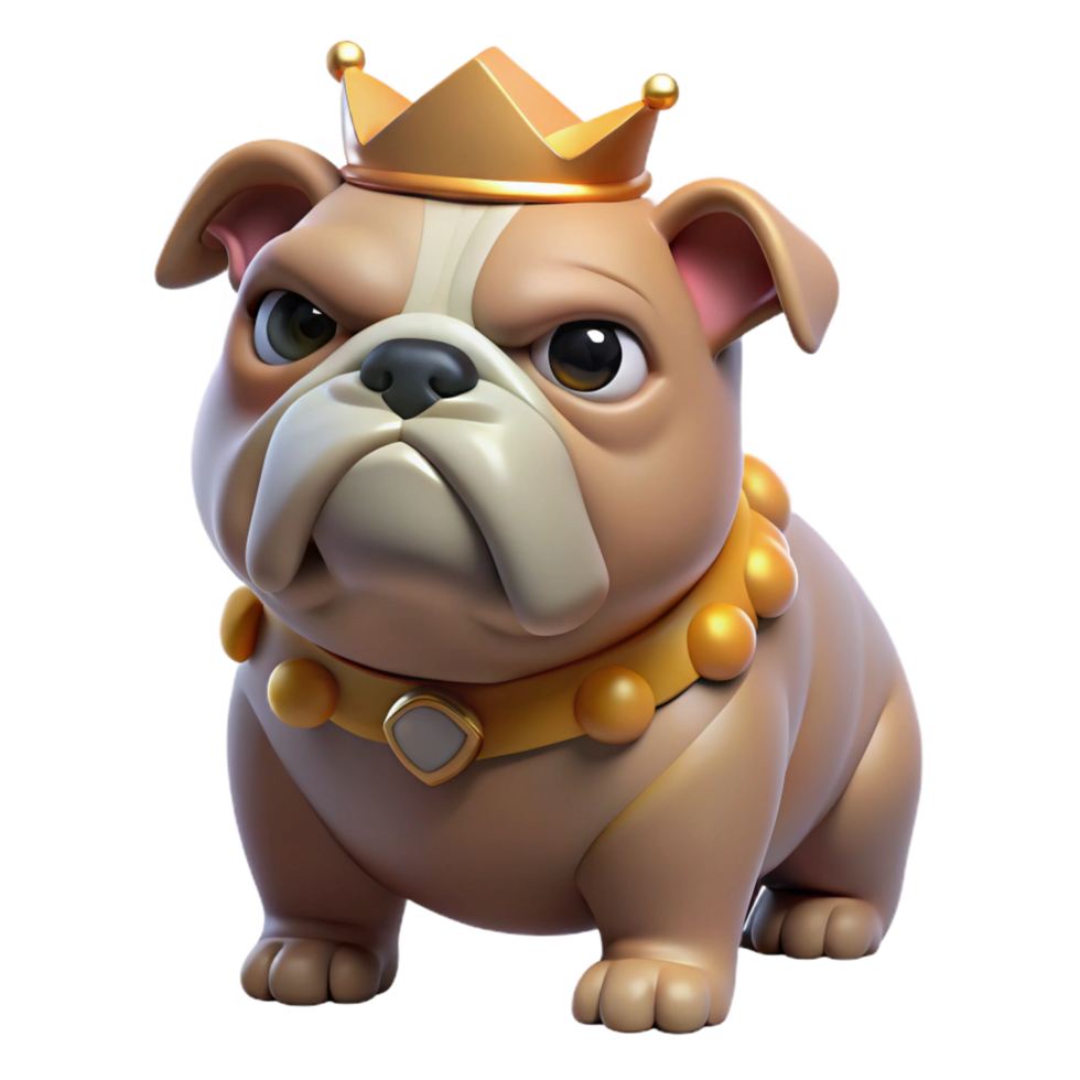 alluring dreamy surreal A grumpy looking bulldog wearing a tiny crown, studio lighting, dramatic Rembrandt lighting style genuine png