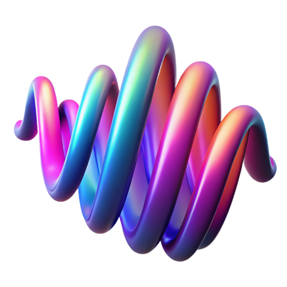distinctive futuristic An abstract representation of sound waves, visualized as colorful ribbons and curves, illuminated by a dynamic, pulsating light. Synthwave style, vibrant luxury png
