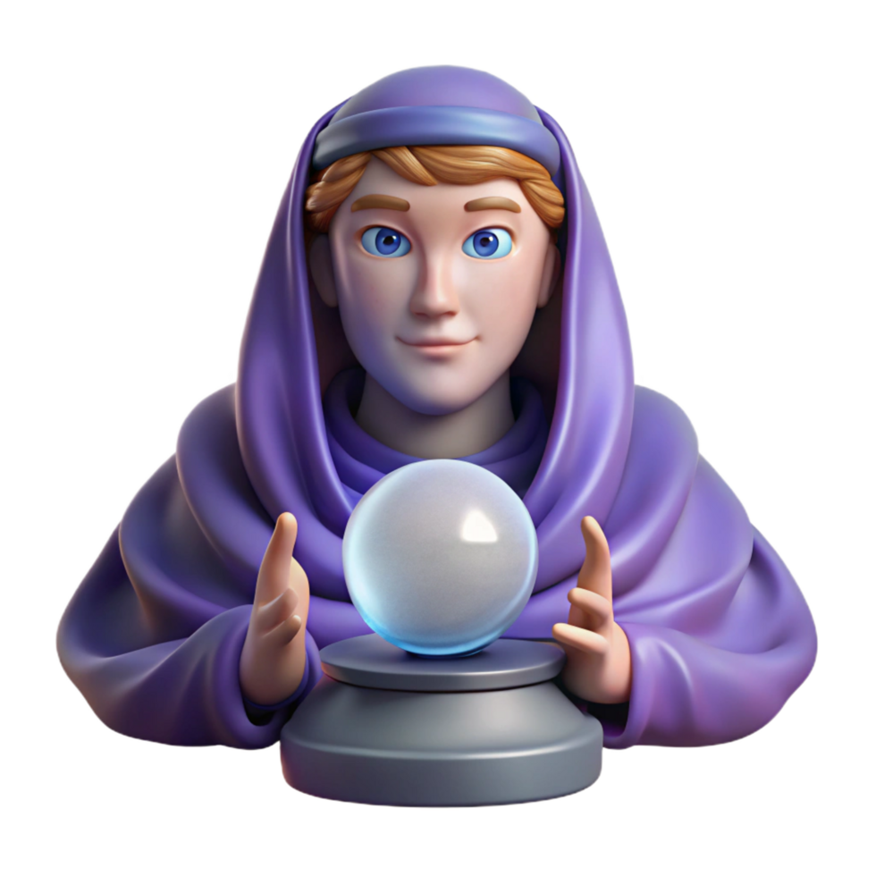 serene dynamic nordic Portrait of an enigmatic fortune teller with a crystal ball, draped in flowing fabrics, and a mysterious gaze, lit by flickering candlelight, in a mystical style refined png