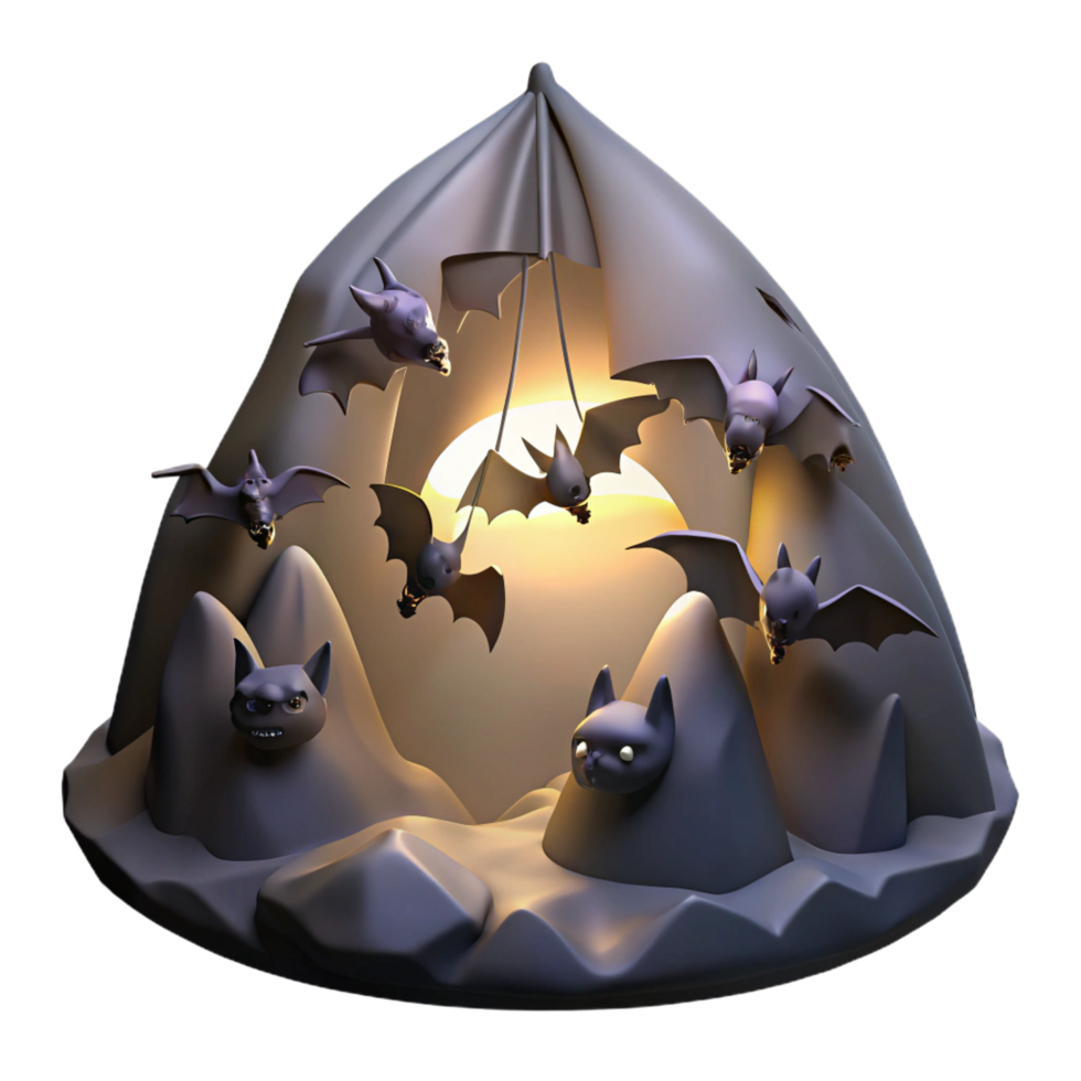 acclaimed nordic A colony of bats hanging from the ceiling of a cave, illuminated by a single beam of light, rendered in a dark and mysterious style elite png