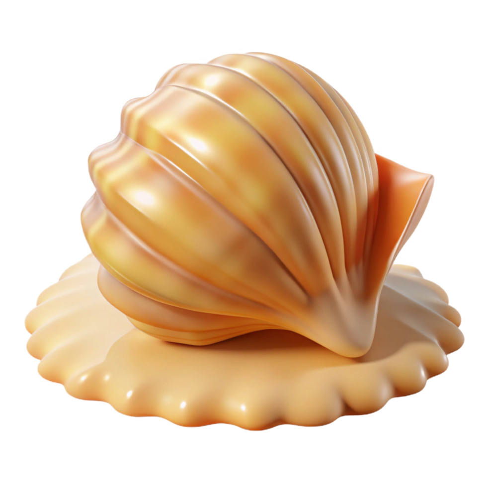 alluring industrial A single, perfect seashell on a white sandy beach, bright midday sun, realistic and detailed, product photography style professional png