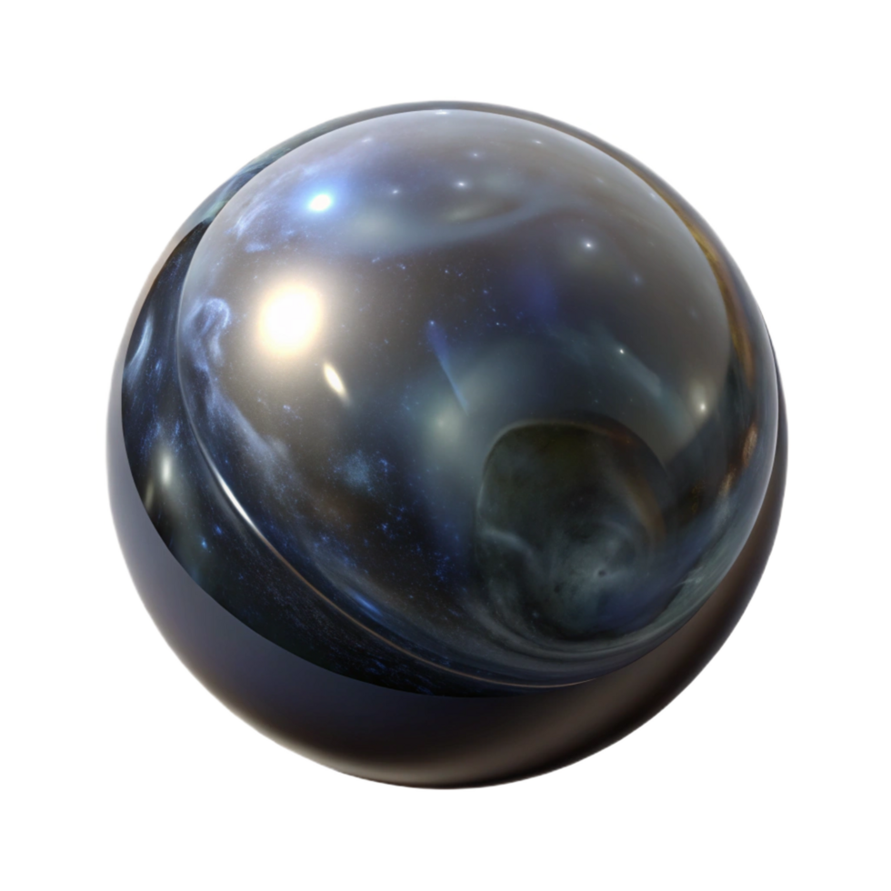 enchanting dynamic tropical A single, perfect sphere of polished obsidian reflecting a distorted galaxy, minimalist style premium png