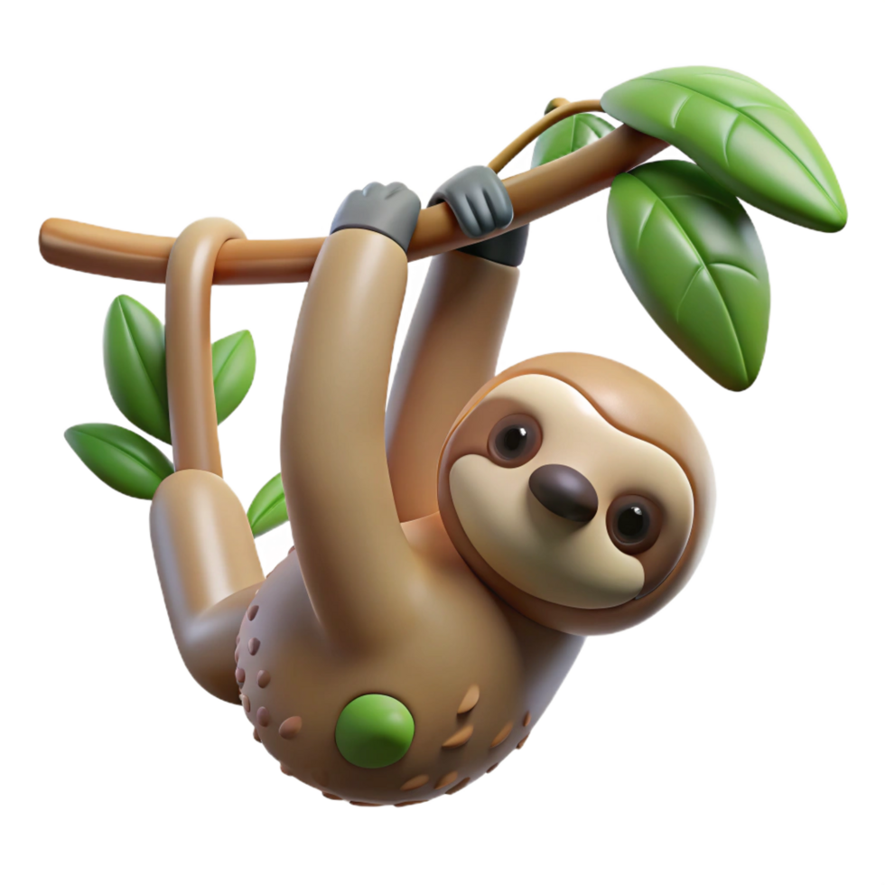 beautiful peaceful gothic A sloth hanging upside down from a tree branch, rainforest setting, soft diffused light masterfully captured png